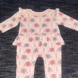 Pink Elephant Print Kids One Piece